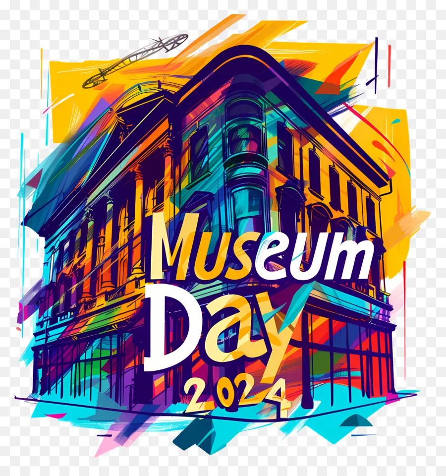vibrante espressionista astratto del giorno del museo internazionale - Murale espressionista astratto colorato sulla facciata dell'edificio