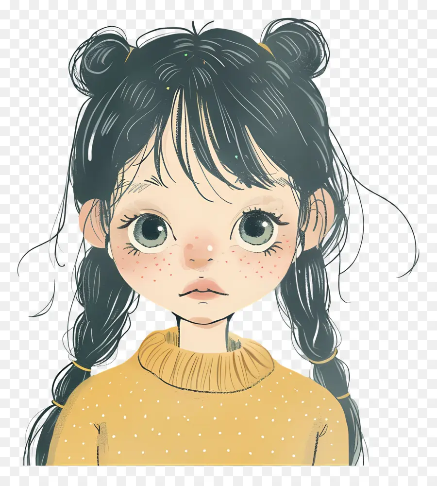 kleines Mädchen - Junge Frau im gelben Pullover blickt nachdenklich