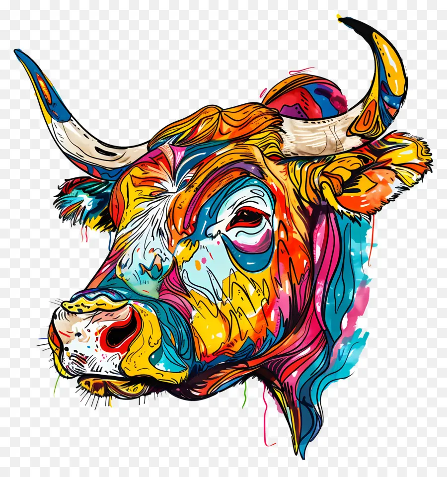 Bull trừu tượng bức tranh đầy màu sắc - Đầu bò trừu tượng đầy màu sắc với hiệu ứng khảm