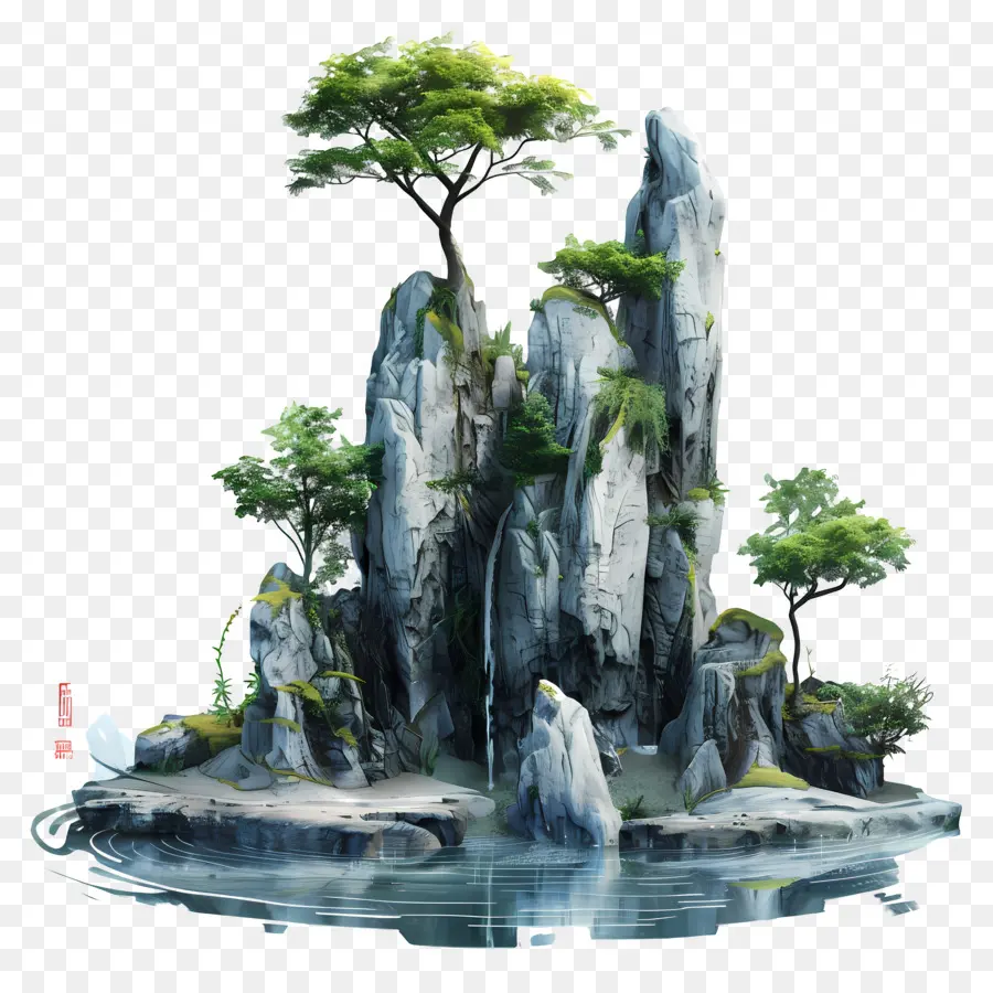 China Nature Island Wasserbäume - Kleine Insel umgeben von Bäumen im Wasser