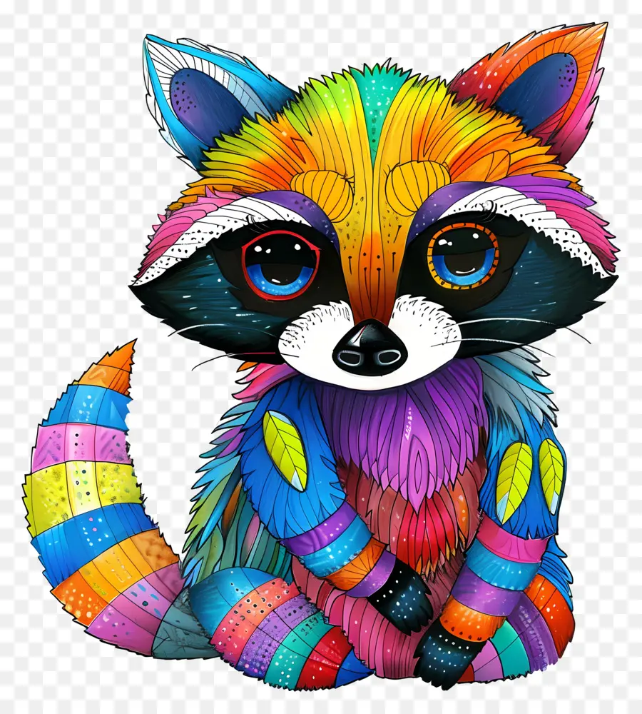 Raccoon áo khoác động vật dễ thương đầy màu sắc - Trò chơi nhiều màu sắc, tò mò với biểu cảm thân thiện