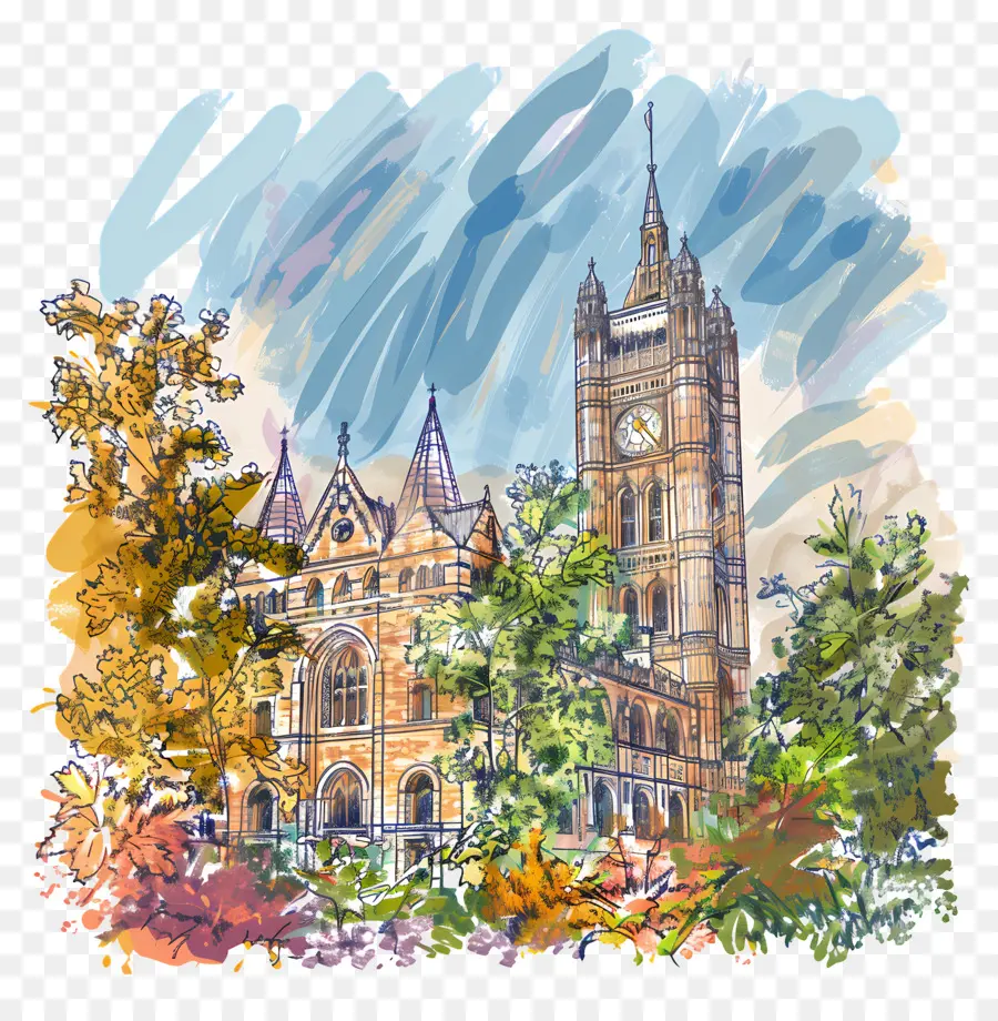 Bảo tàng Lịch sử Tự nhiên Luân Đôn - Tòa nhà gạch trang trí công phu với tháp đồng hồ
