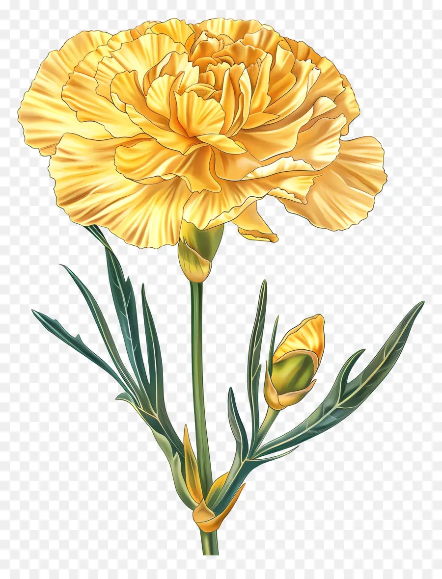 CARNATION YELLED CARIGOLD hoa cánh hoa màu vàng - Hoa cúc vạn hoa màu vàng được bao quanh bởi những chiếc lá màu xanh lá cây