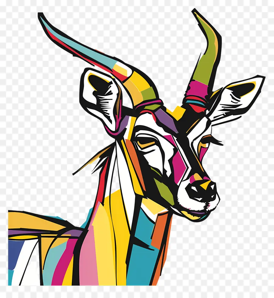 Antelope động vật hoang dã Tóm tắt Sừng màu xanh lam - Antelope trừu tượng với sừng lớn, biểu hiện dữ dội