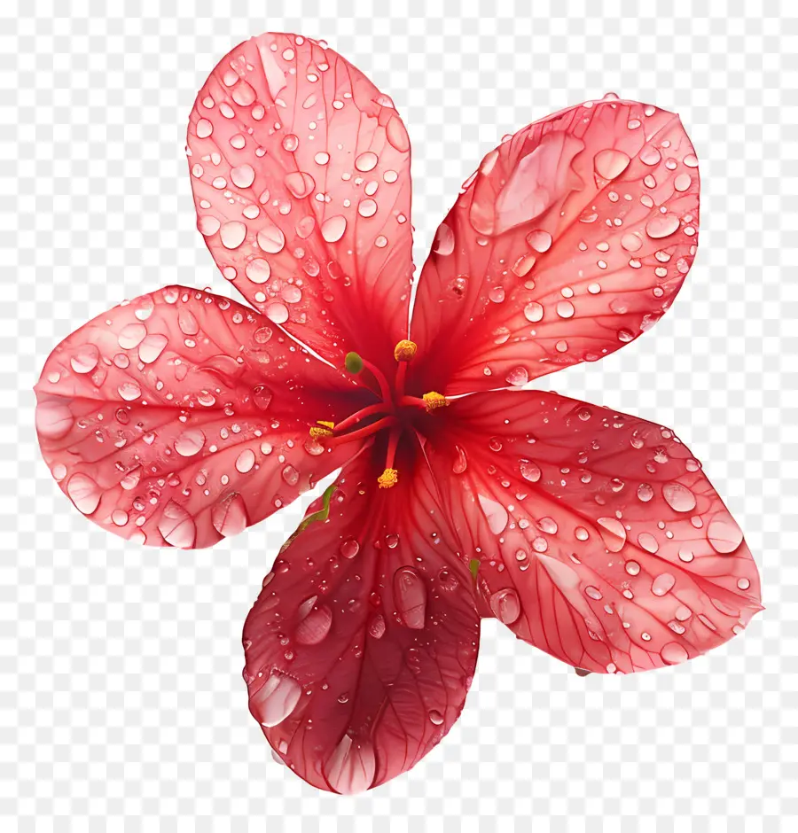 fiore rosso - Fiore rosso con petali e foglie coperti di rugiada