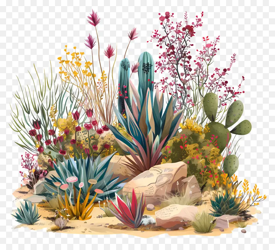 cactus - Lussureggiante paesaggio del deserto con cactus, montagne, tramonto