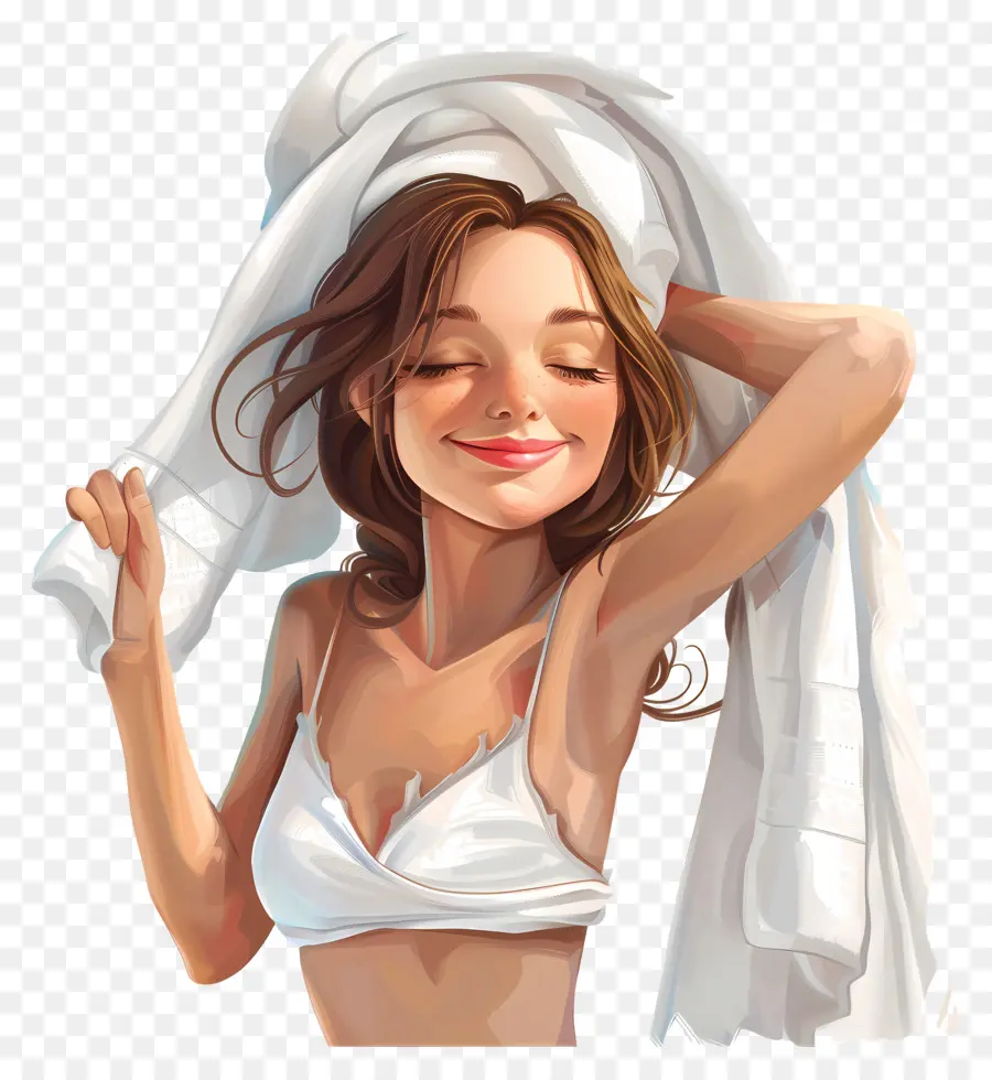 asciugamano bikini donna sorriso rilassamento - La giovane donna in bikini bianco si rilassa felicemente