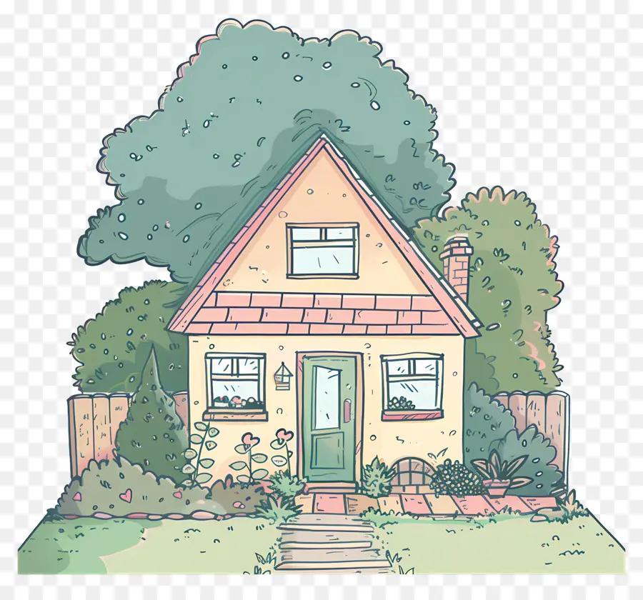 Haus süßes Haus grüne Tür gelbe Wände rotes Dach - Süßes Haus mit Grün, Gelb und Rot