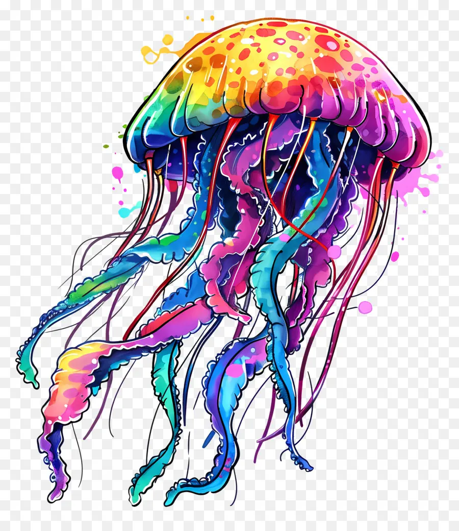Jellyfishfish colorati tentacoli stravaganti rosa - Jellyfish colorate con tentacoli trasparenti e gocce d'acqua