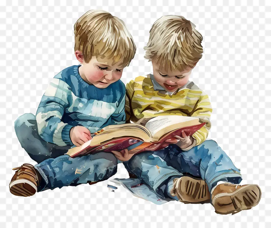Anh trai ngày trẻ em đọc sách cậu bé - Cậu bé và cô gái đọc sách trên sàn