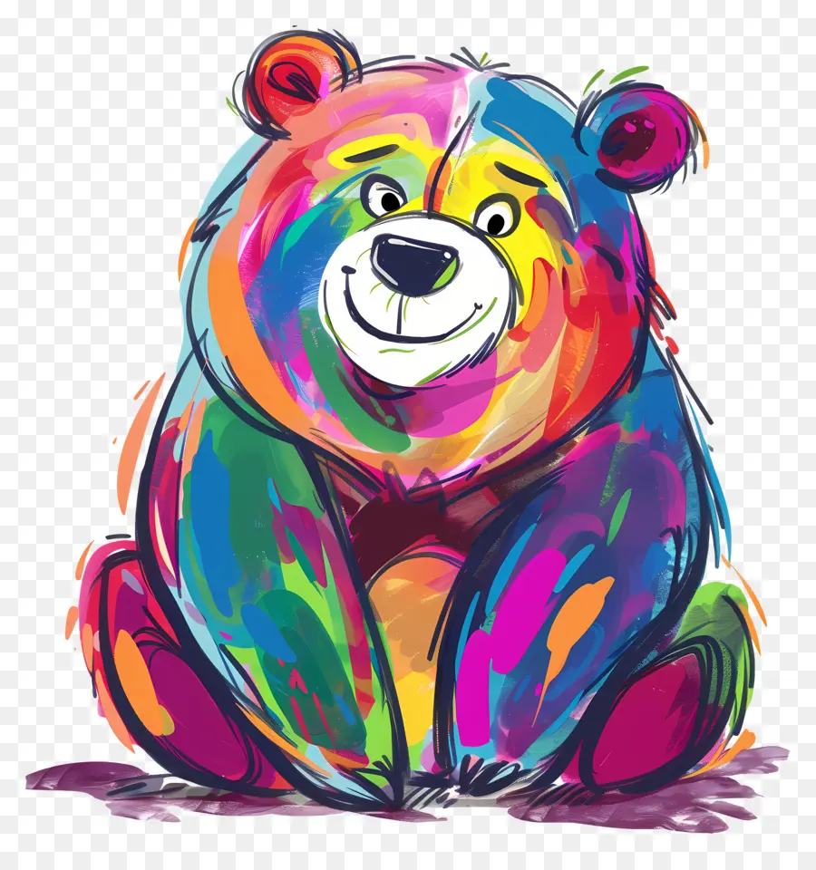 Cartoonbärenfarbener Bär bemaltes Fell lächelnd Bär lebendige Farben - Fröhlicher bemalter Bär in lebendigen Farben