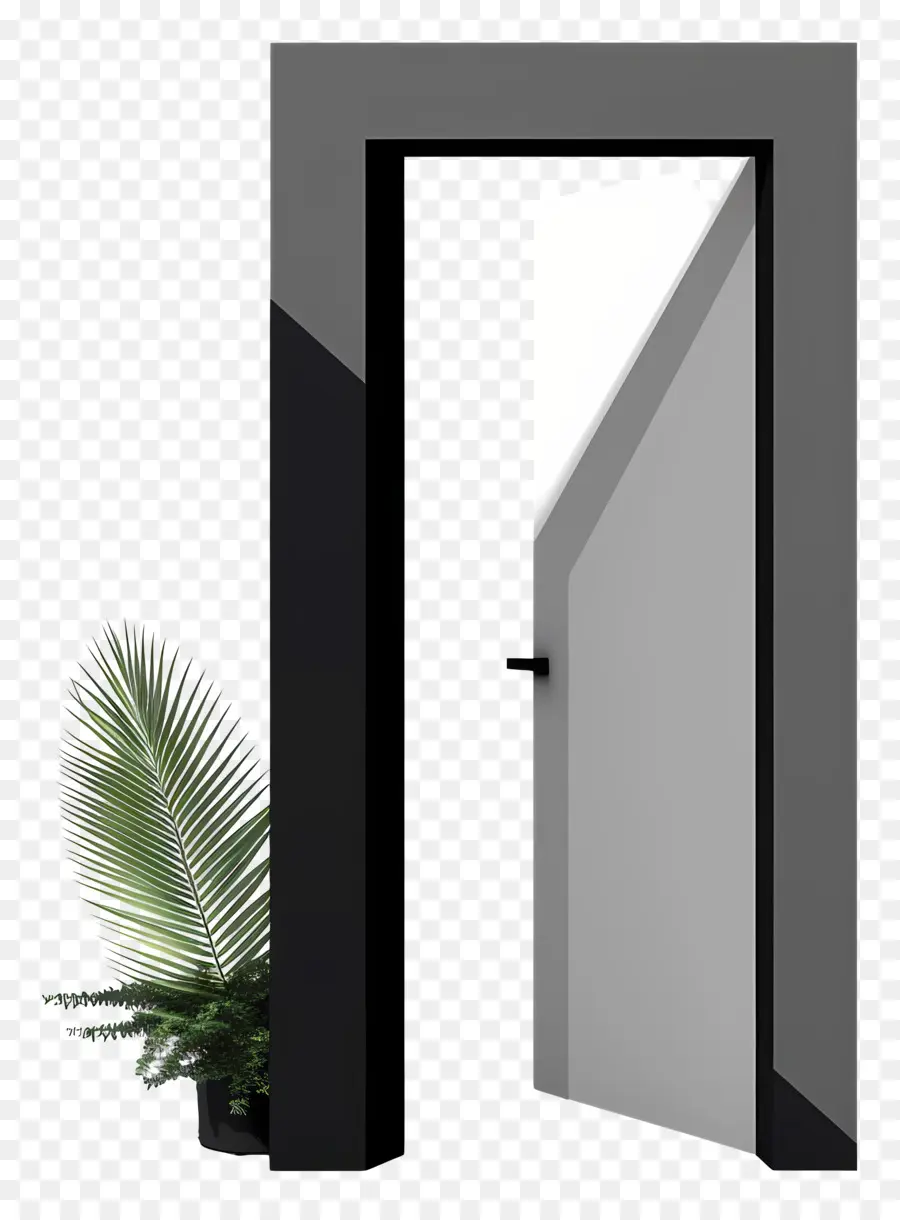 Metall -Türrahmen weiße Türanlagen kontrastieren Farben dunkler Hintergrund - Öffne weiße Tür mit Pflanzen, dunklem Raum