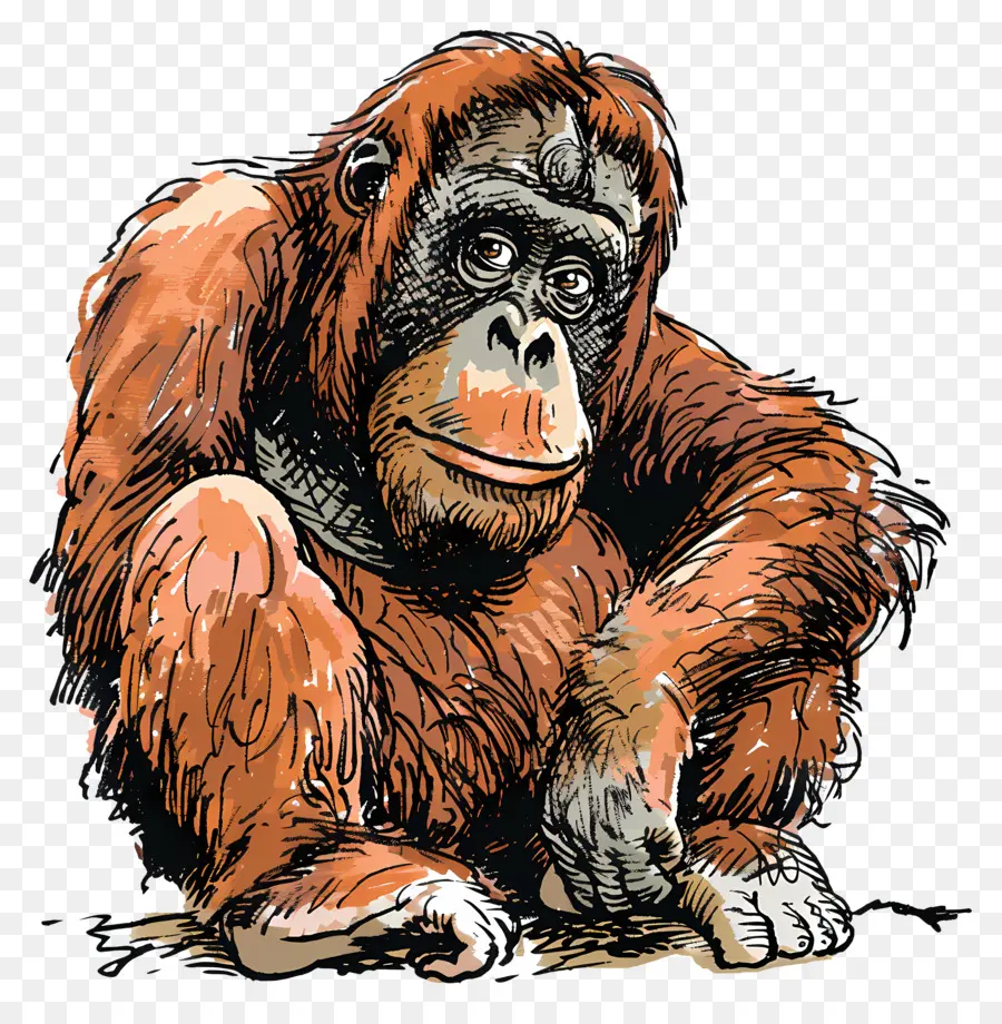 Orangutan Wildlife Primates Conservazione delle specie in via di estinzione - Orangutan serio seduto con sguardo concentrato