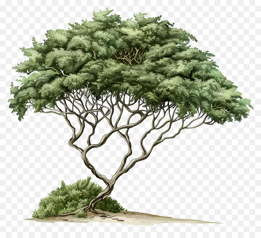 Akazie - Großer, einsamer Baum mit grünen Blättern