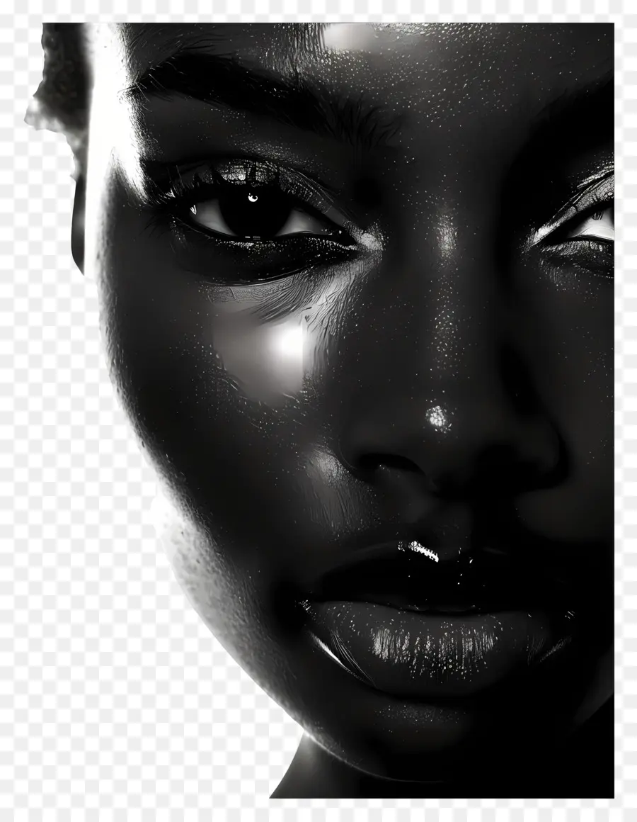 Schwarze Frau Gesicht Afroamerikaner Dark Haut Zöpfe rote Lippen - Junge schwarze Frau in ernsthafter Pose, B & W.