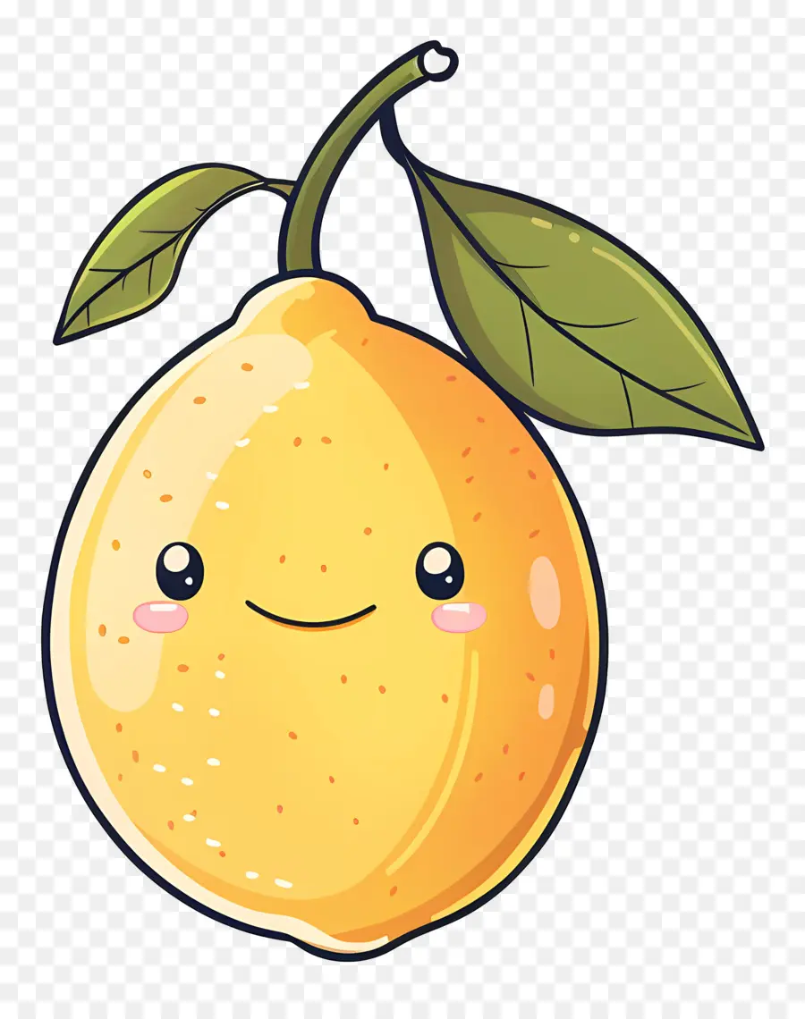 Zitronen -Cartoon glückliches Lächeln gelbgelb - Happy Cartoon -Zitrone mit zwei Blättern