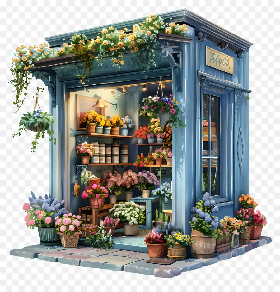 Blumengeschäft kleine Ladenpflanzen Blumen Fenster Display - Kleiner Laden mit Topfpflanzen, Blumen, Fenster