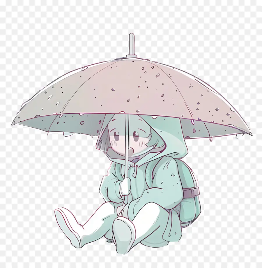pioggia piovosa giorno con cappuccio della felpa con cappuccio ombrello - Ragazza sotto ombrello nel paesaggio urbano, guardando in basso