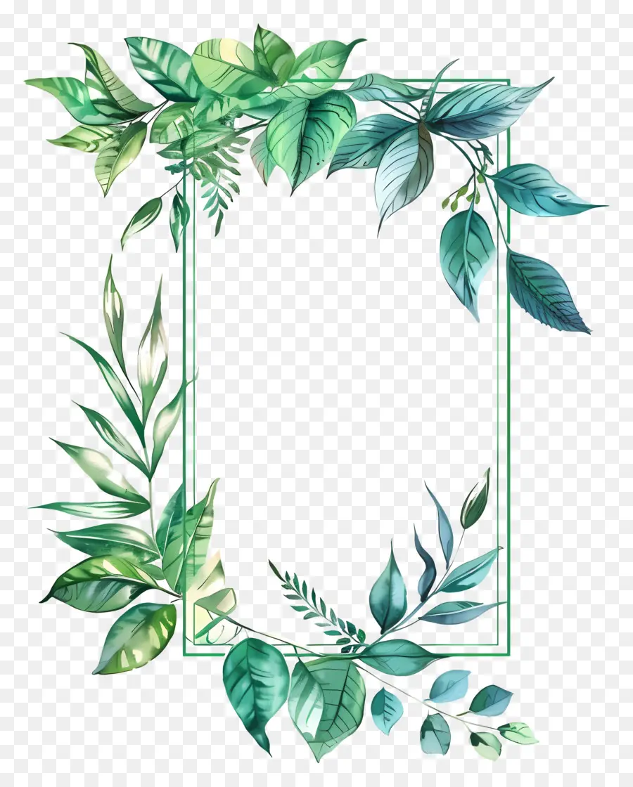 khung ảnh hiện đại vẽ tranh màu xanh lá cây xanh lá cây lá - Bức tranh màu nước rực rỡ với lá và cành