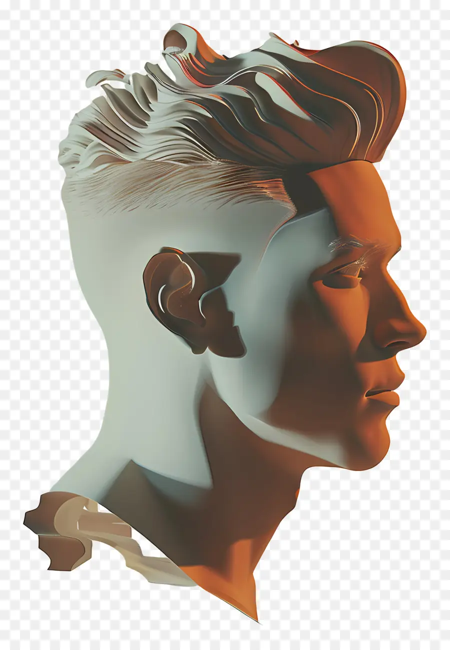 Fade a bassa fade 3D Face Man per capelli ondulati barba rasata - Uomo 3d con espressione neutra, occhi chiusi