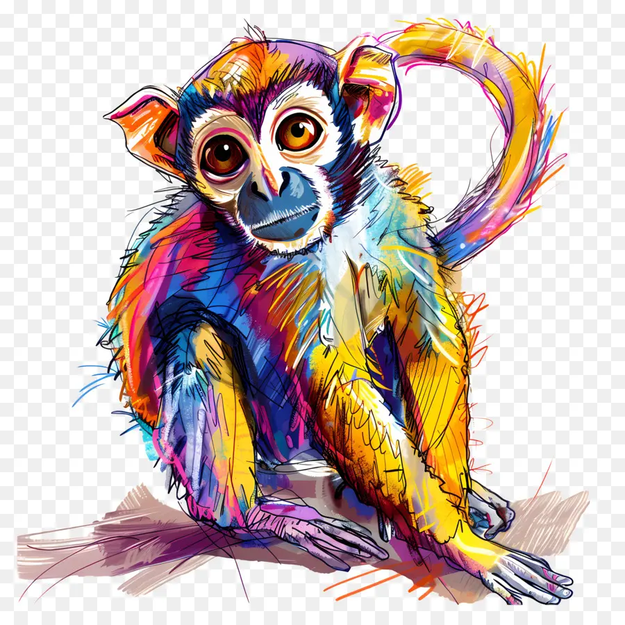 khỉ - Bức tranh màu nước đầy màu sắc của khỉ trong ngáp