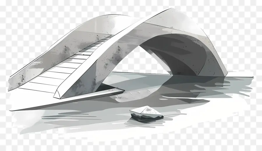 Ponte di cemento Modern Bridge Arch Bridge Water Body Architecture - Ponte bianco moderno sulle onde d'acqua blu
