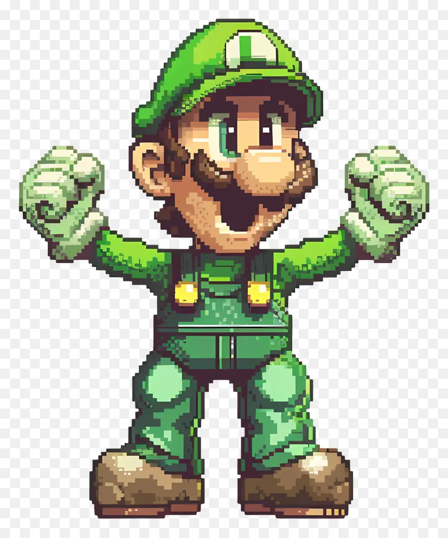 Pixel Kunst - Pixel Art Mario in Green Overalls feiert feiert