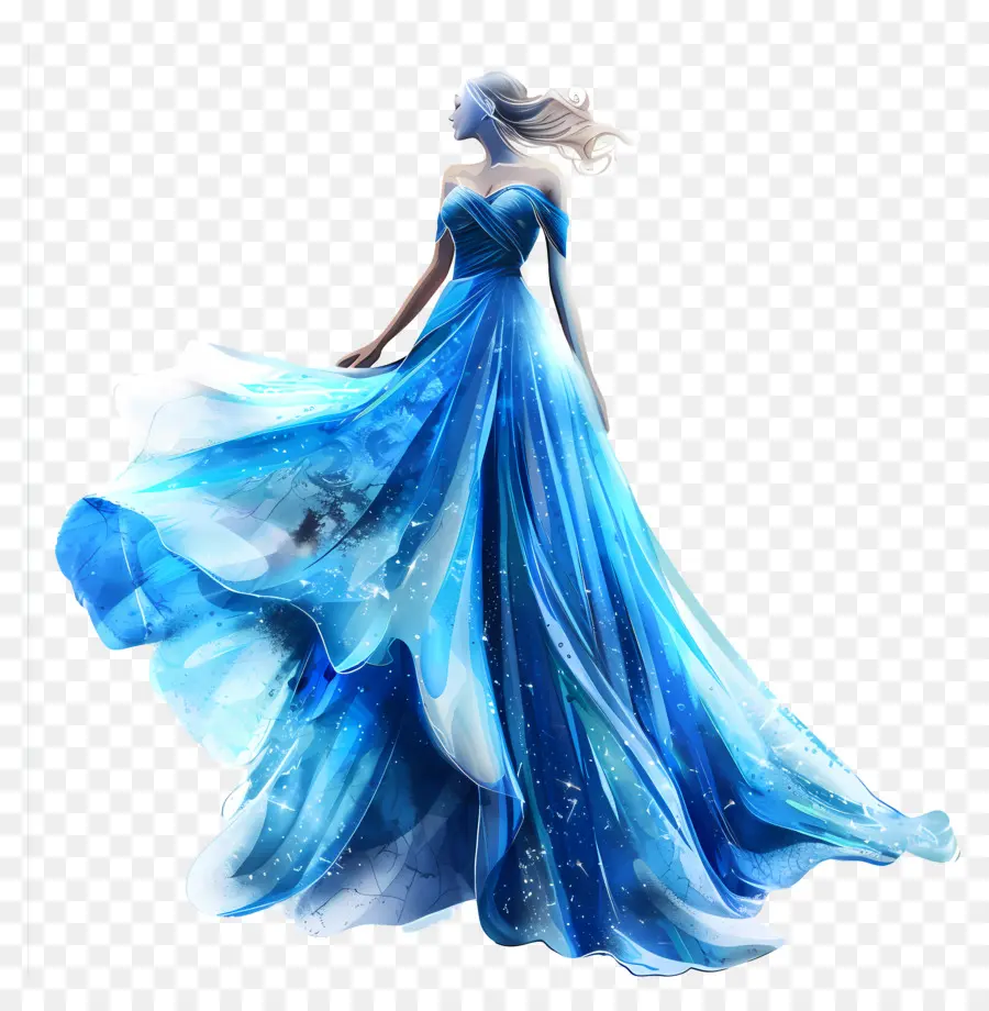 Blue Hochzeitskleid Frau Fashion Blue Kleid Aquarell -Effekt - Frau im Aquarell Effekt Blue Kleid Wanderweg