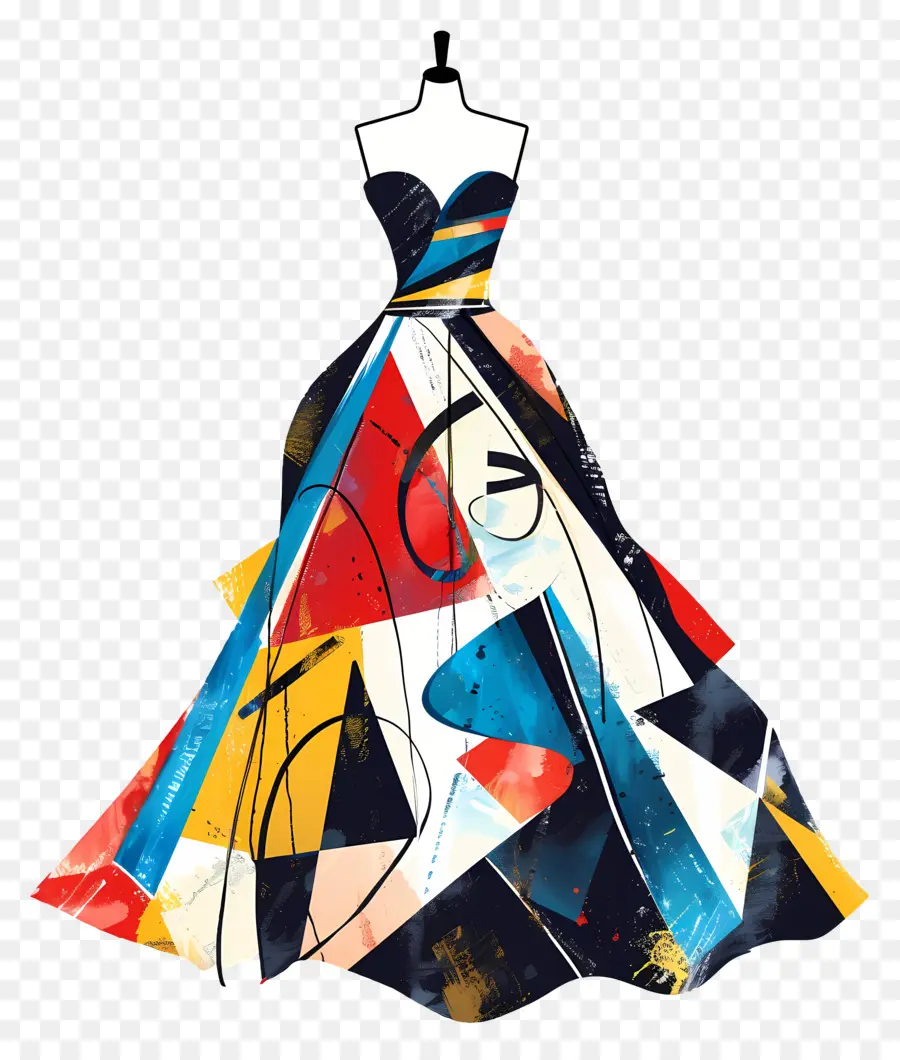 geometrische Formen - Farbenfrohes, abstraktes Kleid mit geometrischen Formen