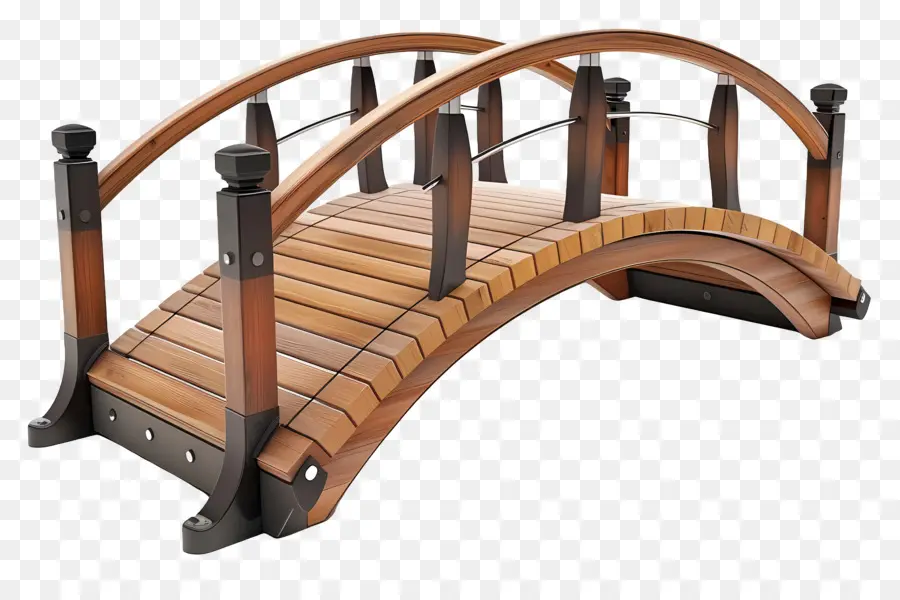deck bridge wooden bridge handrails metal railing creek