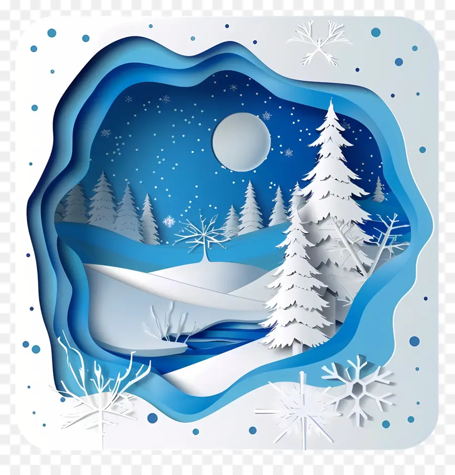 paesaggio invernale - Paesaggio invernale in neve 3d con alberi