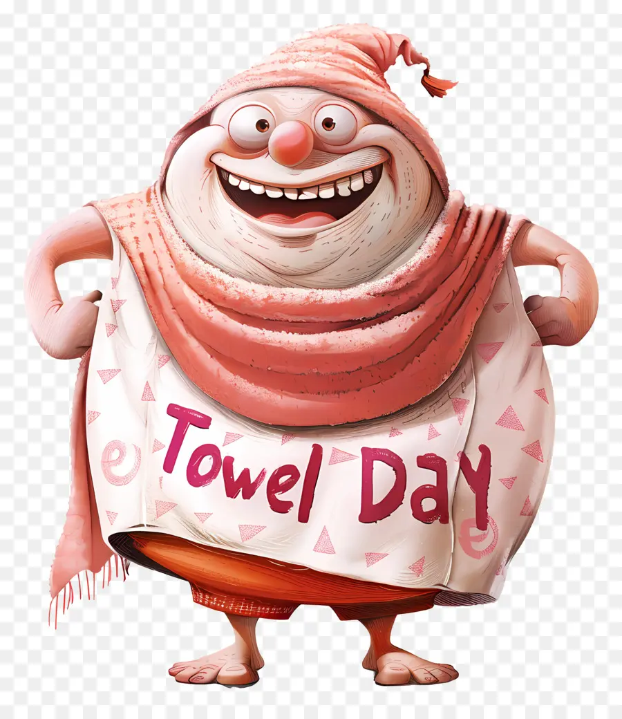 glückliches Gesicht - Cartoon -Charakter mit Süßigkeiten feiert den Handtuchtag