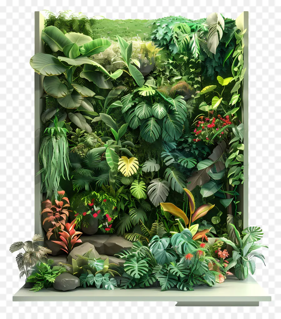 Piante da parete da parete da muro di giardino verde fogliame - Muro vivente di varie piante, disposizione selvaggia