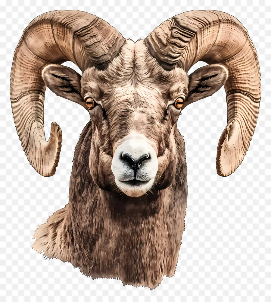 Bighorn Sheep Ram Horns Beard Digital Art - Grande testa di ariete marrone, stile artistico digitale