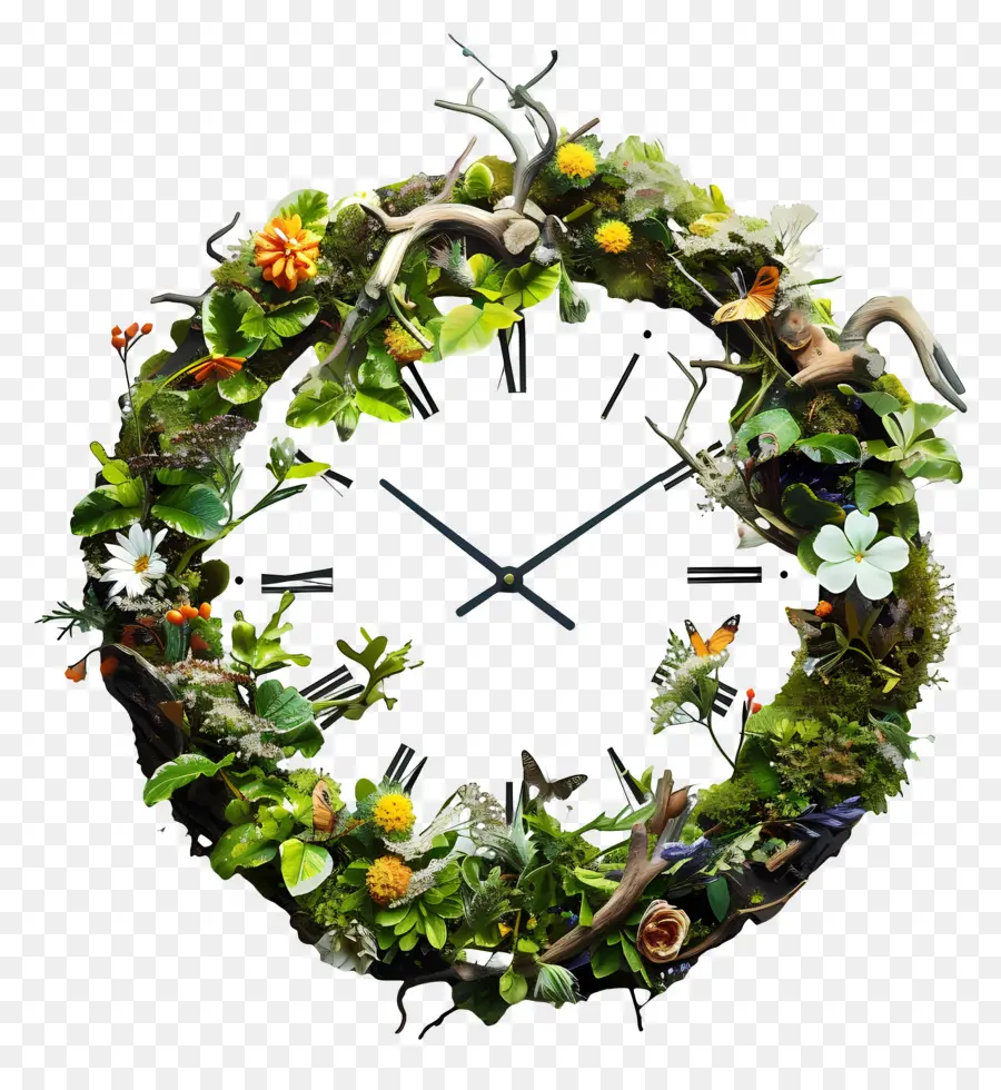 clock nature wreath plants animals
