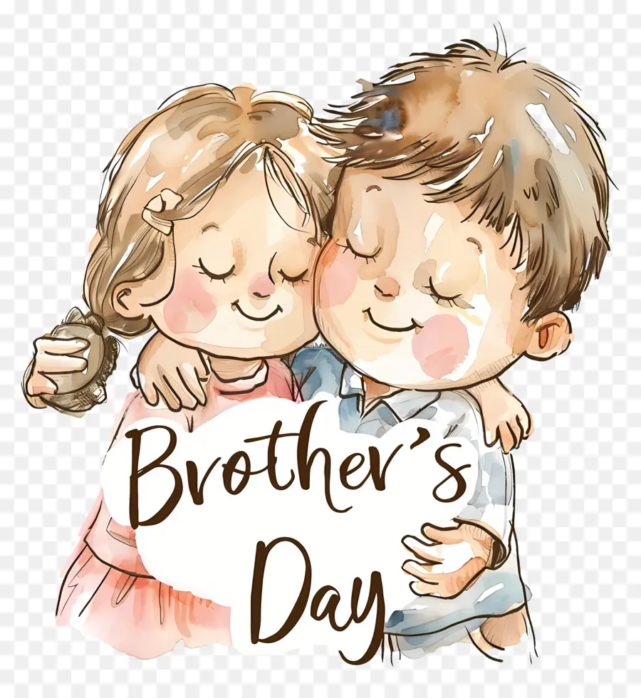 Cartoon del fratello del fratello Fratello sorella Brace - Fratelli cartoni animati che abbracciano, effetto watercolor vintage