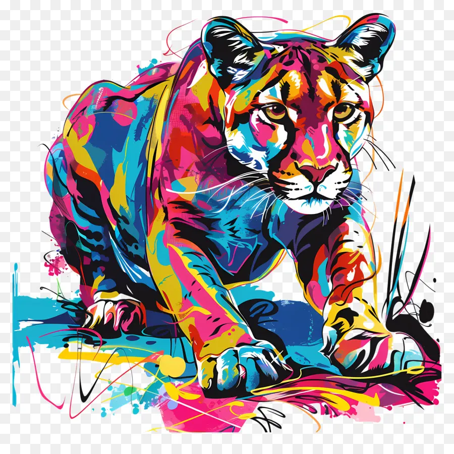 Puma Tiger Malerei Buntes Tiger Tiger Kunstwerk Detaillierter Tiger - Buntes, detailliertes Gemälde des bedrohlichen Tigers