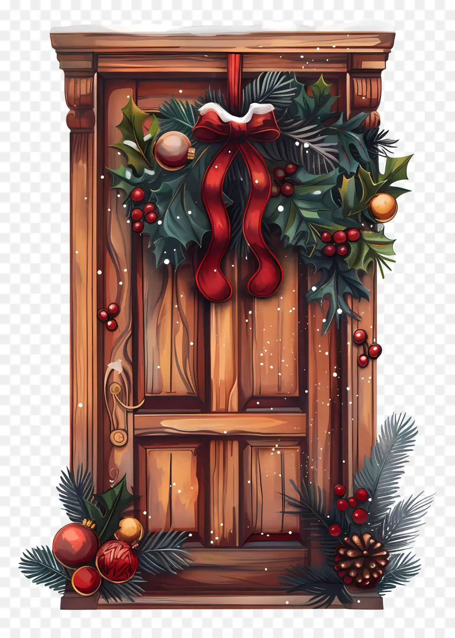 decorazioni di natale - Porta di legno festosa con decorazioni natalizie