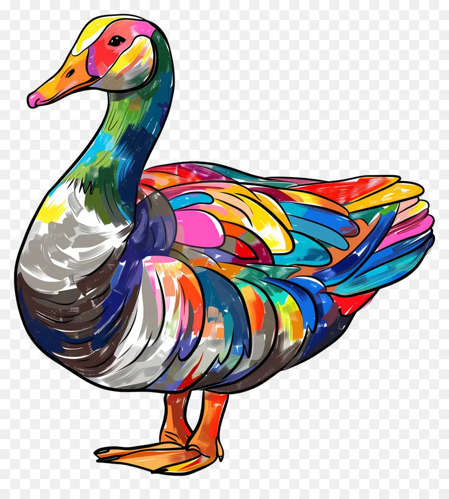 Gänsevogel farbenfrohe Musterformen - Buntes Bild der stehenden Gans mit einzigartigem Muster