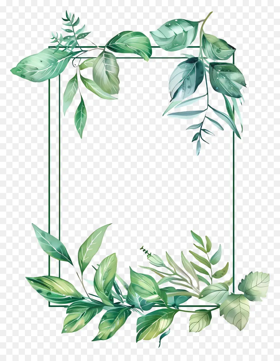 acquerello foglie - Foglie d'acqua su telaio verde per il design