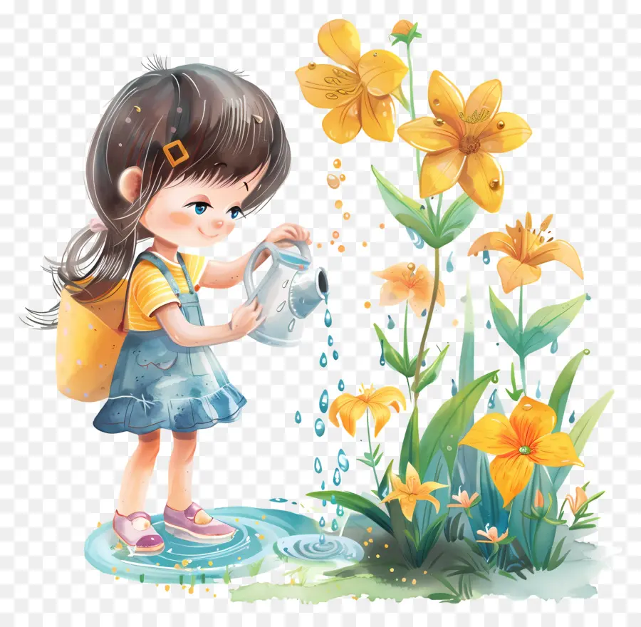 Blumengarten - Mädchen mit Bewässerung in Blumengarten