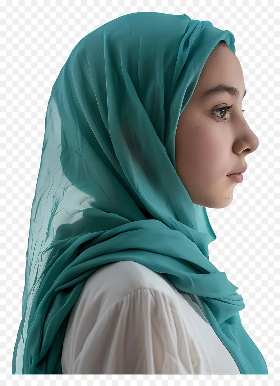 Trùm - Người phụ nữ trẻ trong màu ngọc lam Hijab sâu trong suy nghĩ