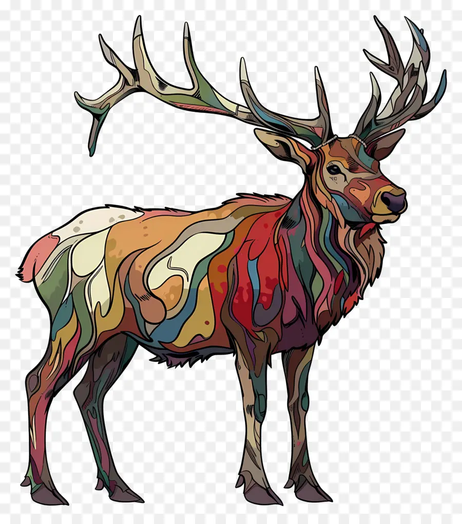Design artistico artistico a motivi colorati di pelliccia colorata di cervo alk - Cervi unici con pelliccia a motivi e corna
