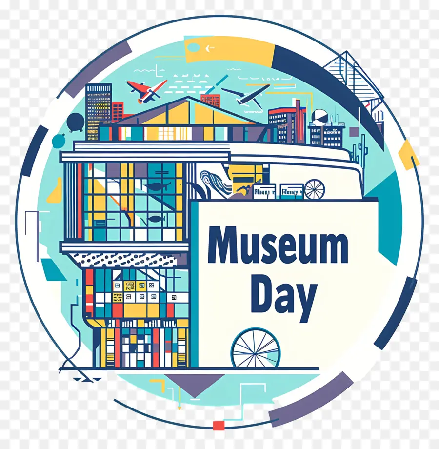 Bảo tàng quốc tế Ngày Bảo tàng Ngày Tóm tắt Thiết kế hiện đại Cityscape Modern - Huy hiệu hiện đại với thiết kế cảnh quan thành phố trừu tượng