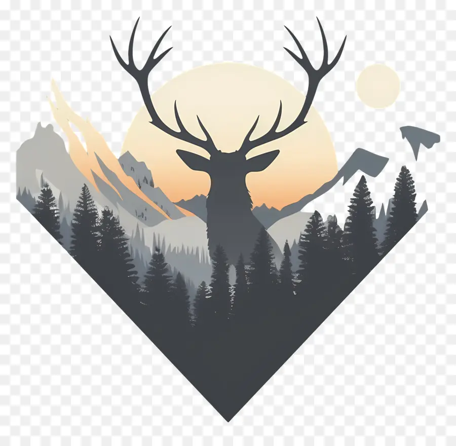 deer silhouette deer antlers mountain landscape