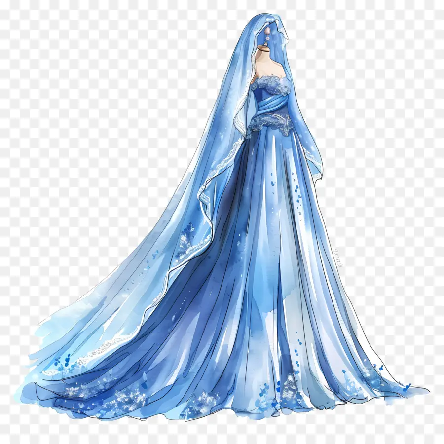 abito da sposa blu abito da sposa blu abito da sposa lungo treno velo in rilie - Abito da sposa blu elegante e intricato