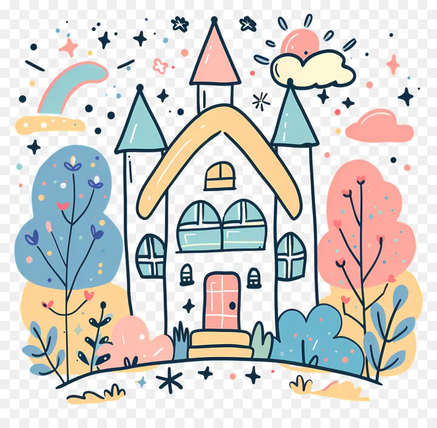 arcobaleno - Cartoon House a Woods con arcobaleno