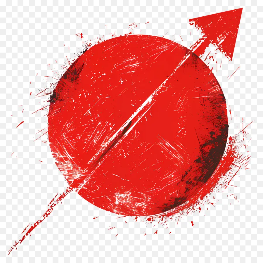 cerchio rosso - Cerchio rosso, freccia, centro graffiato, vernice schizzata