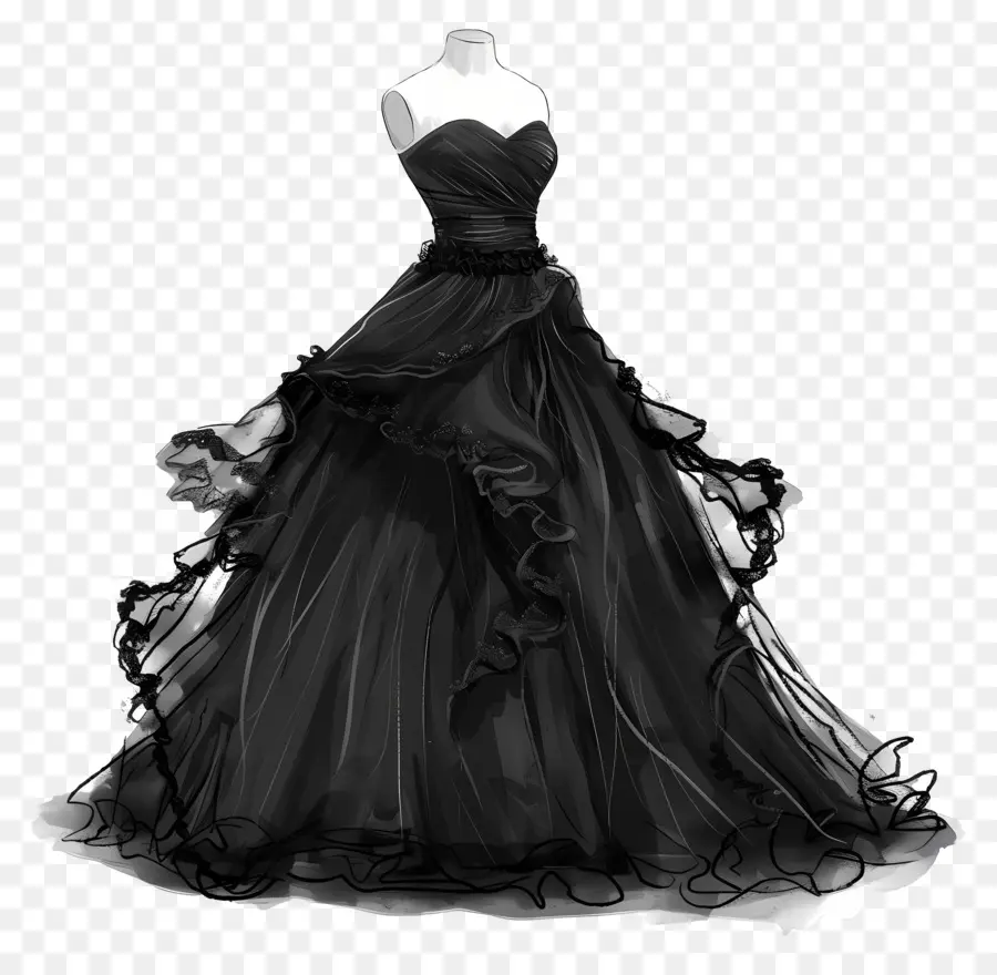 Váy cưới màu đen áo choàng màu đen xù Chiffon người yêu đường viền cổ áo xếp lớp - Áo choàng bóng đen với vải voan xù