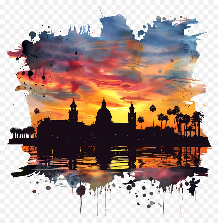 palme - Sunset di città colorato con palme
